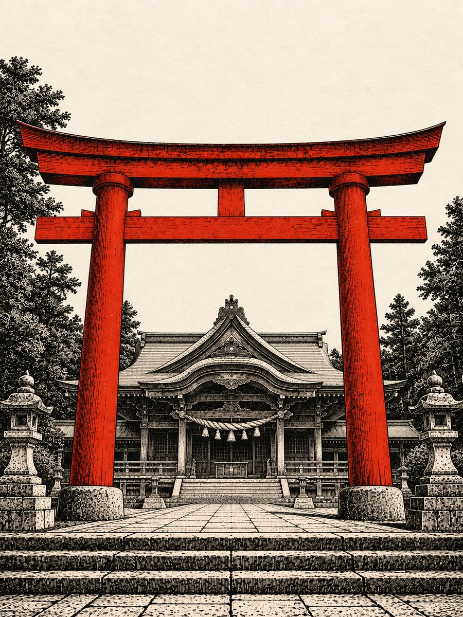 日本の神社と朱色の鳥居